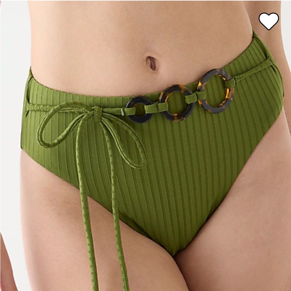 New JCREW Size M Wide-Rib High-Rise Bikini Bottom Canteen Green